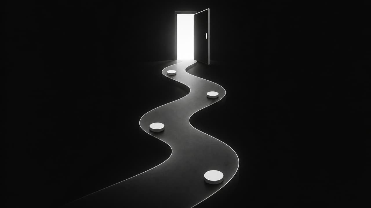 Stylized text on a pitch black background - communicating the contents of the course.