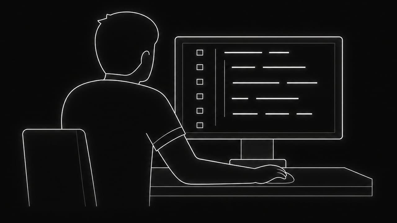 Stylized image of a developer preparing for his interview infront of a computer.